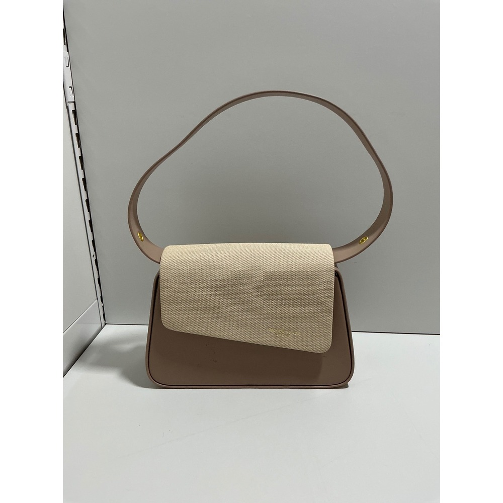 Fashion & Bags Leather Taupe Woven Flap Shoulder Bag Crossbody Handbag Neutral